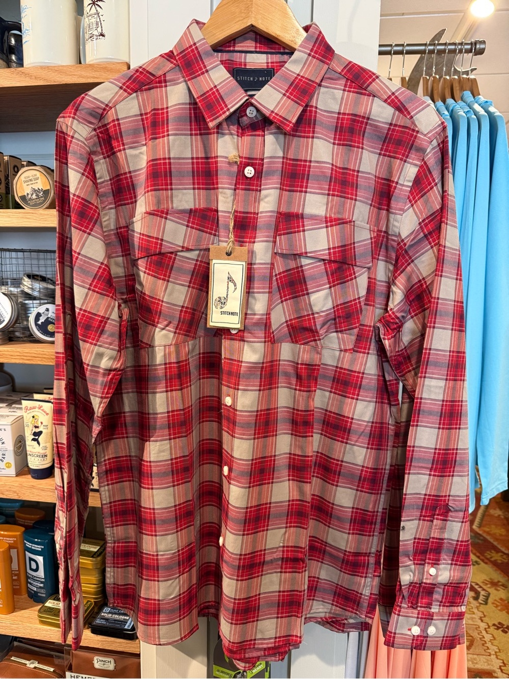 Stitch Note Red Plaid Casual Button-Down Shirt